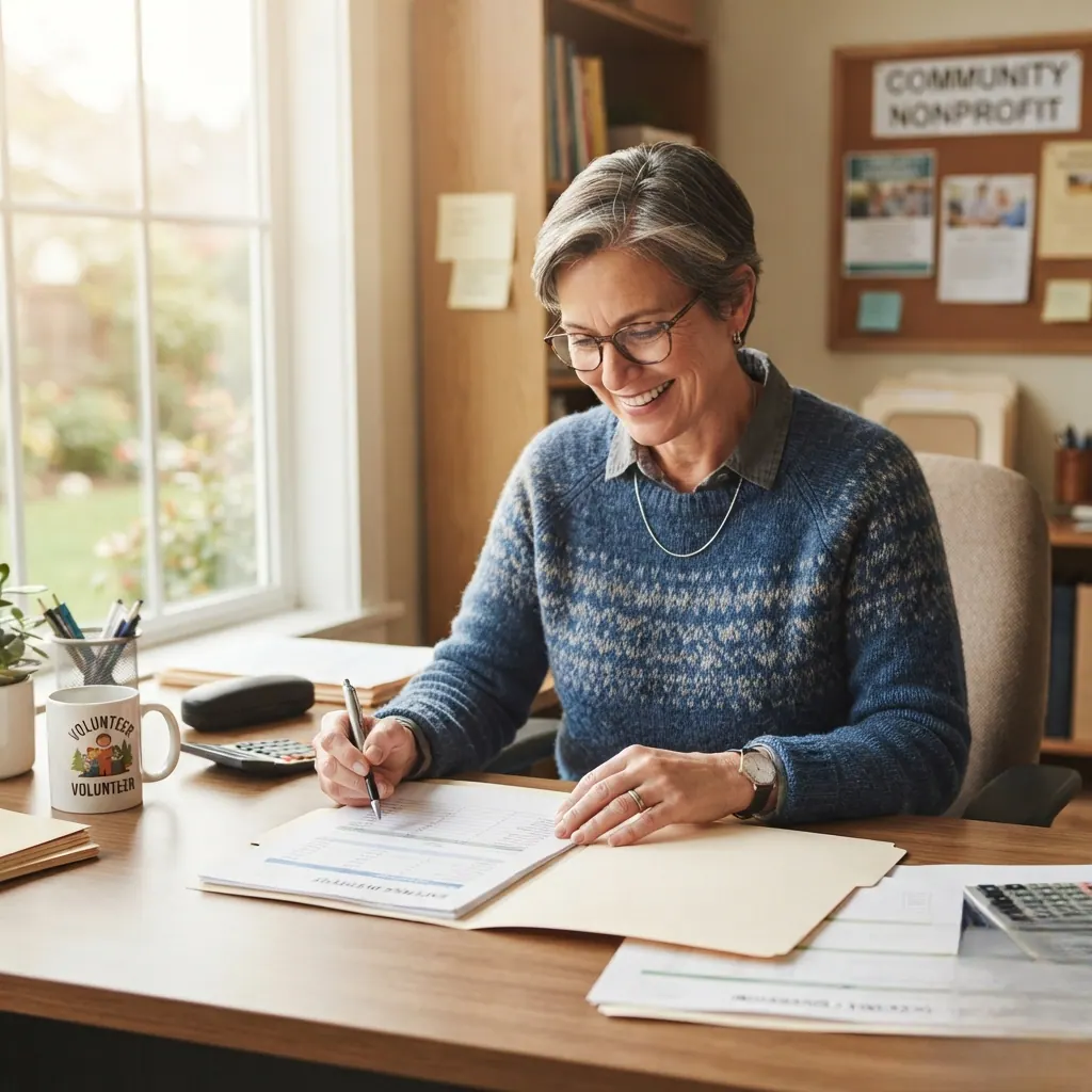 A volunteer treasurer reviewing the prepared filings